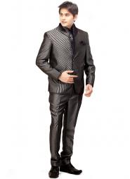 Серый стильный мужской костюм-двойка + рубашка + галстук с брошью