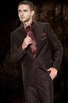Вечерний мужской френч (воротник - стойка) цвета бистр, украшенный вышивкой + брюки + рубашка