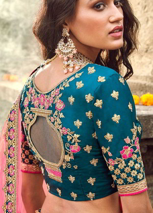 Национальный индийский женский свадебный костюм лехенга (ленга) чоли, украшенный вышивкой с люрексом