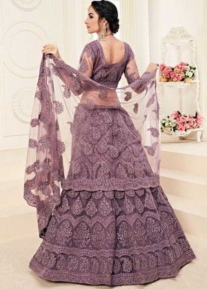 Фиолетовый индийский женский свадебный костюм лехенга (ленга) чоли из фатина