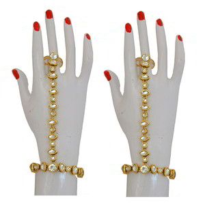 Молочный и золотой латунный женский браслет на запяться (хас пан) с искусственными камнями