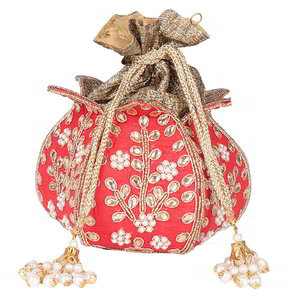 Розовая шёлковая сумочка-мешочек, украшенная вышивкой