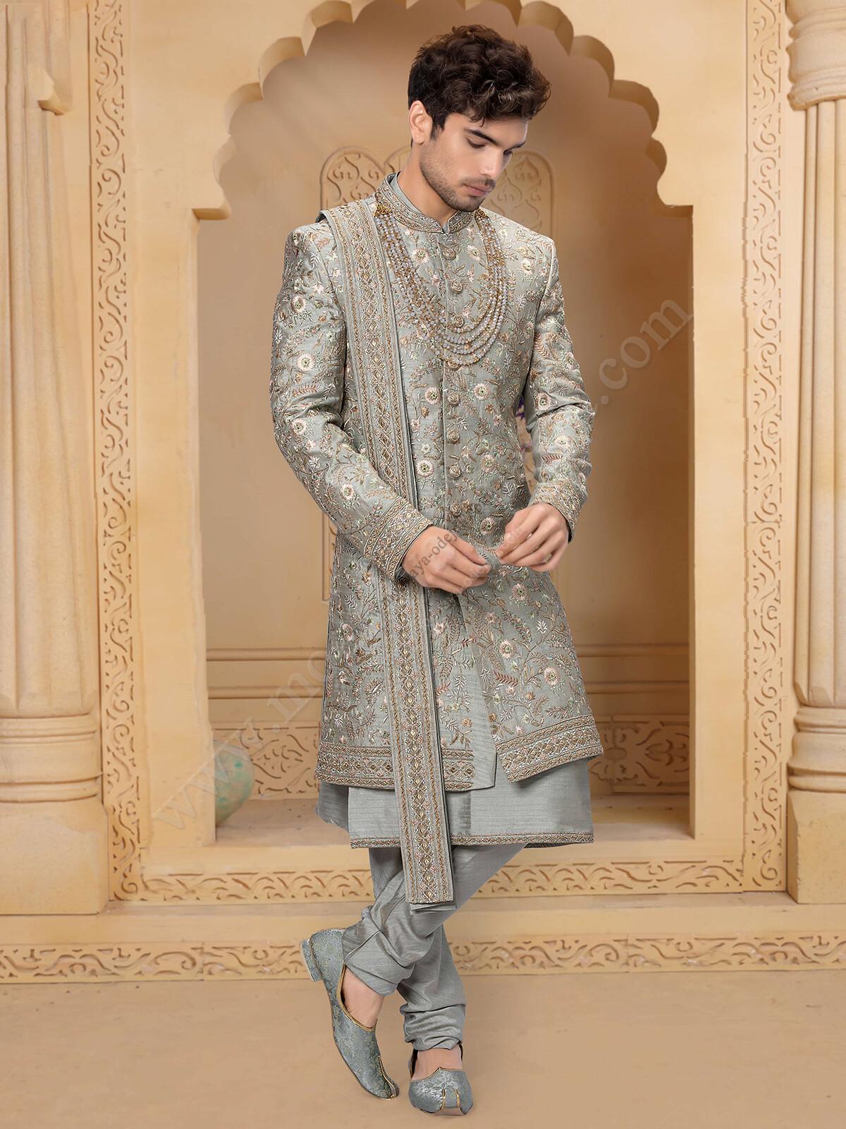 Silver color sherwani deals