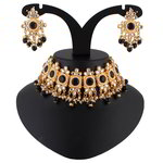 *Чёрное, золотое и серое индийское украшение на шею со стразами, искусственными камнями