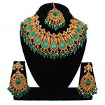 *Зелёное и золотое индийское украшение на шею со стразами, искусственными камнями