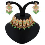*Зелёное и золотое индийское украшение на шею со стразами, искусственными камнями
