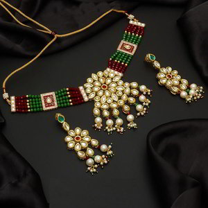 Разноцветное и золотое индийское украшение на шею со стразами, перламутровыми бусинками