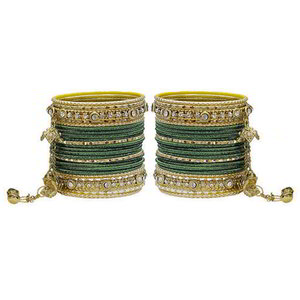 Зелёный и золотой латунный индийский браслет со стразами, бисером, перламутровыми бусинками
