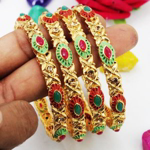 Позолоченные индийские браслеты, цветная эмаль, стразы