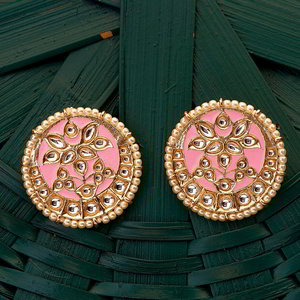 Золотые и розовые индийские серьги из латуни с бисером