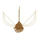 *Цвета меди и золотое медное индийское украшение на голову (манг-тика) с искусственными камнями, перламутровыми бусинками