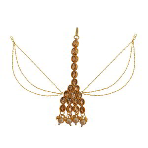 Цвета меди и золотое медное индийское украшение на голову (манг-тика) с искусственными камнями, перламутровыми бусинками