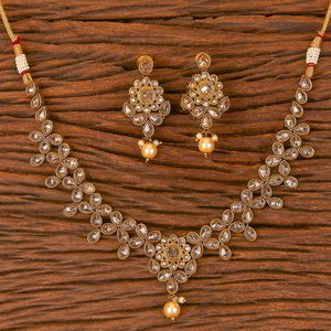 Бежевое, коричневое и золотое латунное индийское украшение на шею со стразами