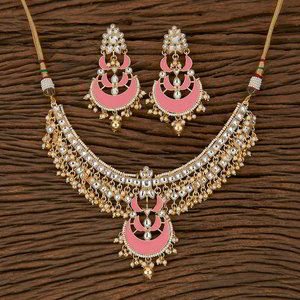 Золотое и розовое индийское украшение на шею из латуни с искусственными камнями, бисером, перламутровыми бусинками