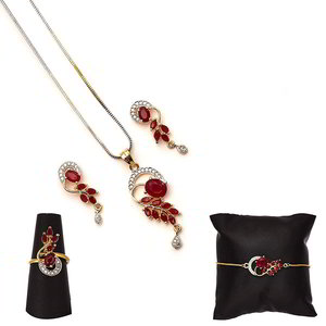 Бордовый, серебристый, золотой и красный индийский кулон на шею со стразами
