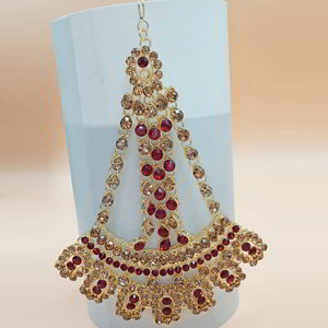 Золотое и розовое индийское украшение на голову (манг-тика) со стразами