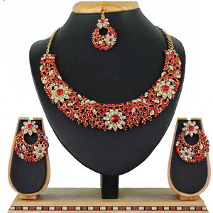 Бордовое, золотое и красное медное индийское украшение на шею со стразами