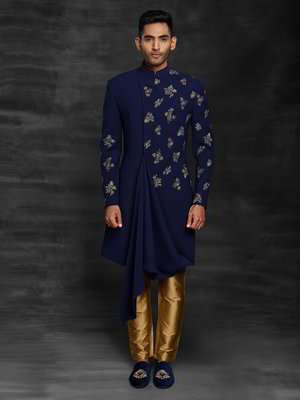 Тёмно-синий индийский мужской костюм