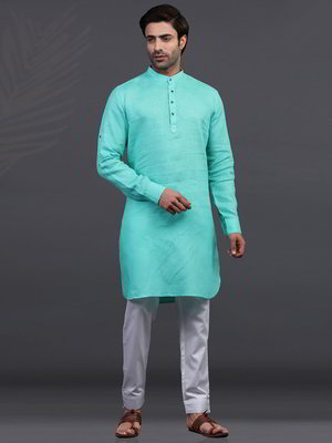 Аквамариновый льняной индийский национальный мужской костюм