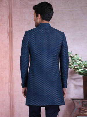 Тёмно-синий шёлковый индийский мужской костюм