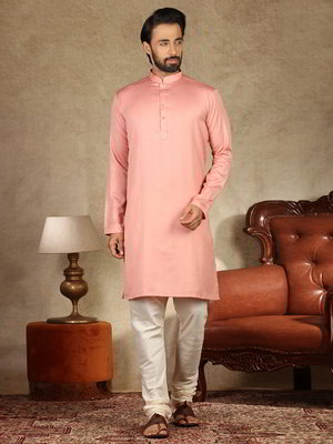 Розовый индийский национальный мужской костюм из хлопка