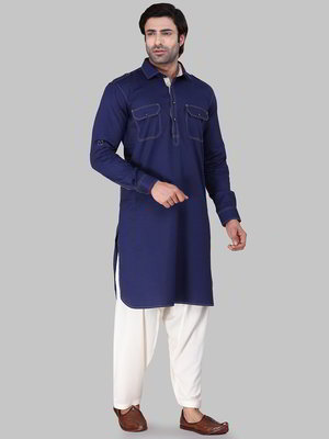 Синий хлопковый индийский национальный мужской костюм