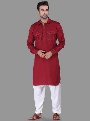 Бордовый хлопковый индийский национальный мужской костюм