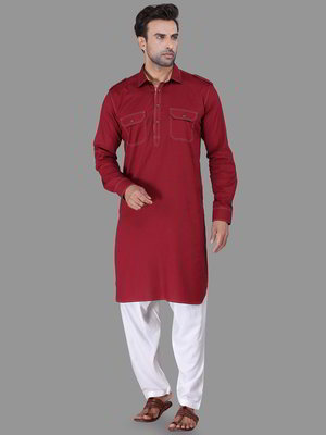 Бордовый хлопковый индийский национальный мужской костюм