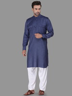Синий хлопковый индийский национальный мужской костюм