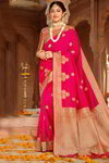 *Розовое и цвета фуксии шёлковое жаккардовое оригинальное красивое индийское сари