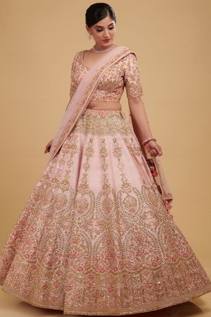 Розовый национальный индийский женский свадебный костюм лехенга (ленга) чоли