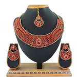 *Бордовое, золотое и красное индийское украшение на шею со стразами