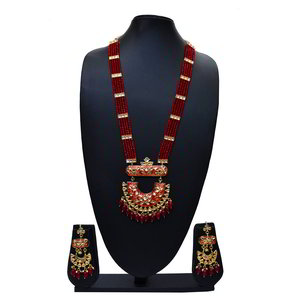 Бордовый, золотой и красный индийский кулон на шею с искусственными камнями, бисером