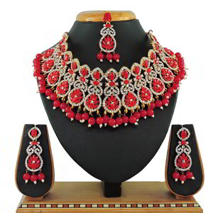 Бордовое, золотое и красное индийское украшение на шею со стразами, перламутровыми бусинками