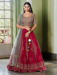 *Пурпурный индийский женский свадебный костюм лехенга (ленга) чоли из креп-жоржета с рукавами ниже локтя с искусственными камнями, пайетками, кусочками зеркалец