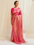 *Пурпурное шёлковое оригинальное индийское сари, украшенное вышивкой люрексом