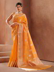 *Оранжевое индийское сари из льна, украшенное вышивкой люрексом