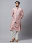 *Розовый шёлковый национальный мужской костюм с жилетом с кусочками зеркалец
