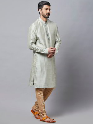 Зелёный шёлковый индийский национальный мужской костюм
