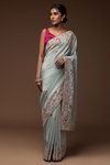 *Синее изумительное нарядное свадебное индийское сари, украшенное вышивкой