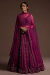 *Пурпурный и фиолетовый индийский женский свадебный костюм лехенга (ленга) чоли из крепа и фатина без рукавов, украшенный вышивкой