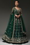 *Зелёный индийский женский свадебный костюм лехенга (ленга) чоли из натурального шёлка без рукавов, украшенный вышивкой