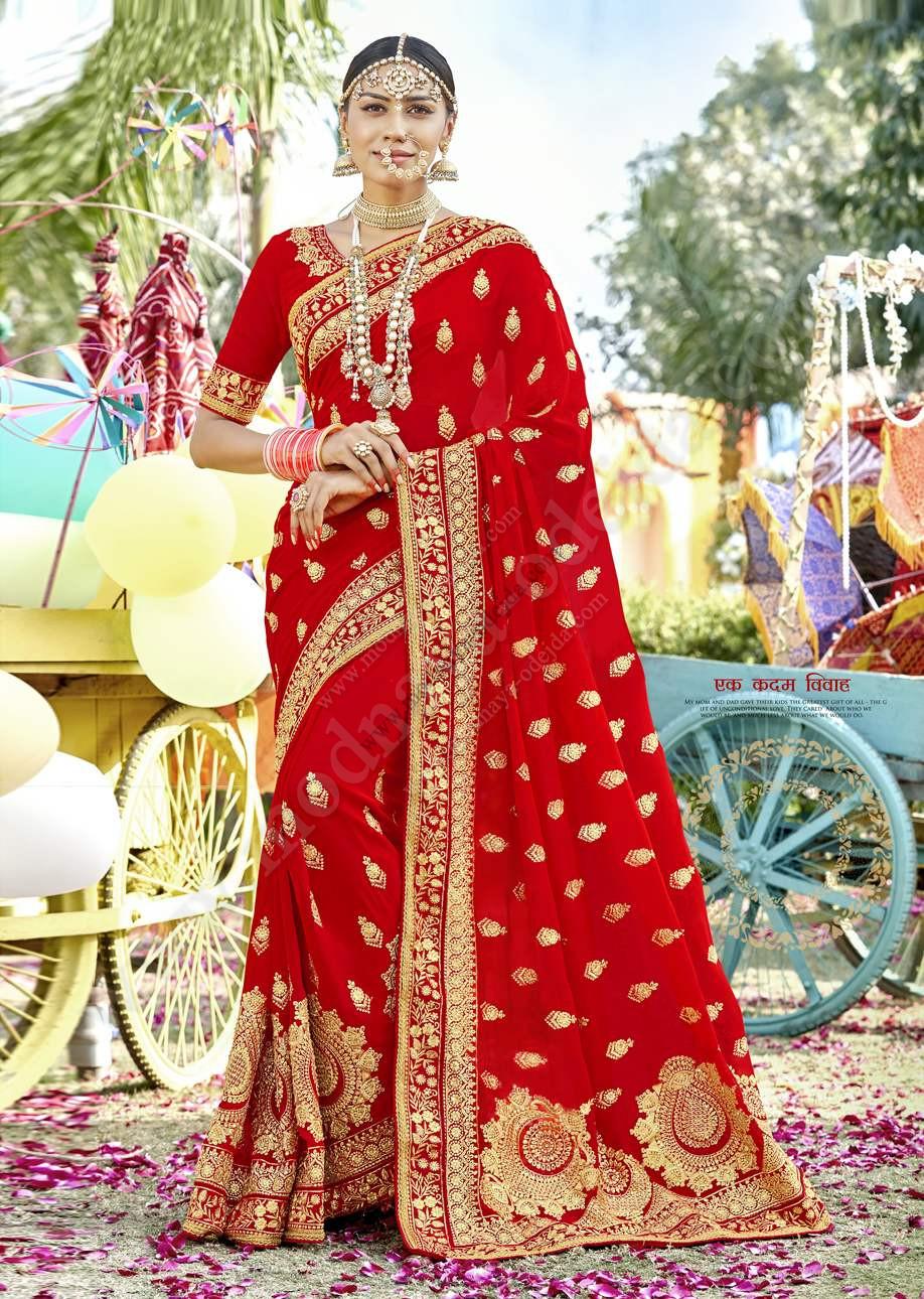 Finito gewickelter Bollywood Sari India Arcobaleno Rosso in 3 dimensioni 